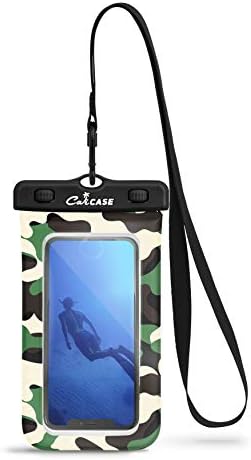 CaliCase Universal Waterproof Floating Phone Pouch - IPX8 Waterproof Floating Phone Case with Lanyard for iPhone X-14/ S20-S23/ Pixel 1-7 - Green Camo