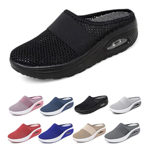 Washable Sliding Orthopedic Sliding Shoes,Women's Air Cushion Slip-On Walking Shoes Orthopedic Diabetic Walking Shoes,with Arch-Support for Women (Black,6)
