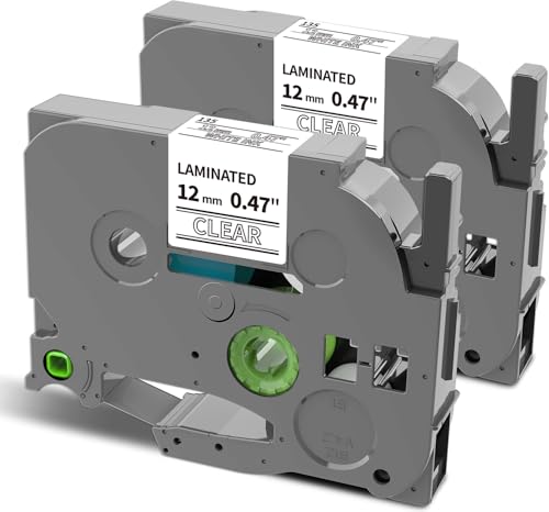 Oozmas Compatible Label Tape Replacement for TZe-135 TZ135 Compatible with Brother P-Touch White on Clear Tape 1/2 Inch 26.2 Feet for PT-D210 PT-D220 PT-H110 Label Maker Refills, 2 Pack