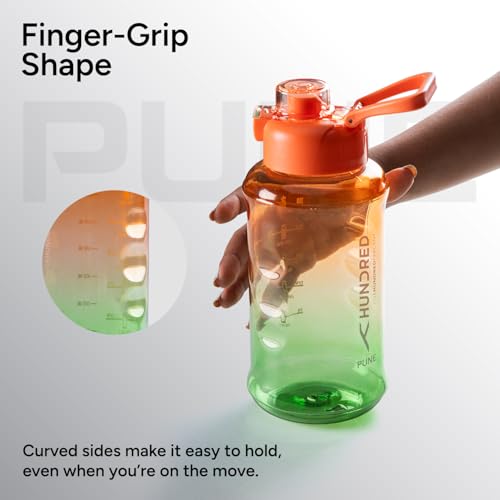 Image of Hundred Pune 1 Litre Water Bottle | 1000ml / 34oz | BPA Free | One Key Open Safety Lock | Spill and Leak Proof Sports, Travel, Gym Bottle (Orange /Green)