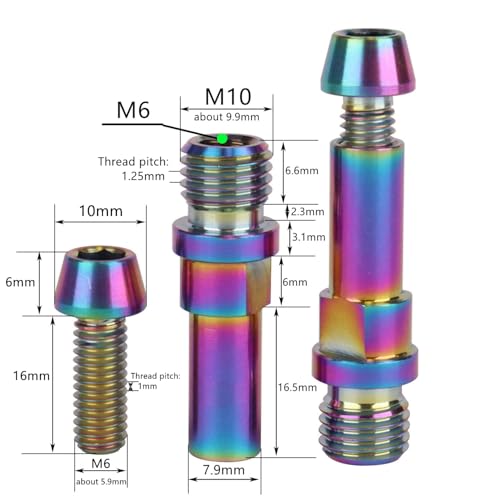 Image of Titanium Ti V-Brake Bosses Bolts, M10x1.25mm & M6x16mm Screws, for Bicycle (Rainbow, 2pcs M10+2pcs M6)