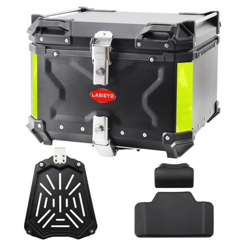 FINDINAO Motorcycle Top Case, Motorcycle Rear Top Box for Store Helmet Large Luggage, Aluminum Motorcycle Trunk Tour Tail Box Black 55L