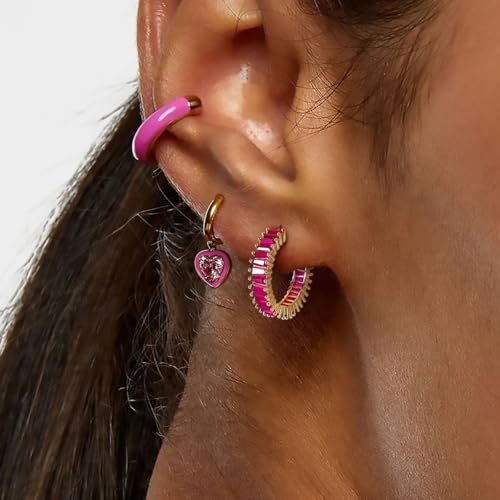 Trendy CZ Gold Hoop Earrings for Women, Lightweight Chunky Silver Earrings for Women 14K Real Gold Plated Hoops Earrings Hypoallergenic Earrings Jewelry3