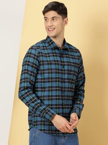 Image of Thomas Scott Men's | Checks | Full Sleeve | Slim Fit | Cotton Polyester Blend | Double Pocket | Spread Collar | Casual Shirt