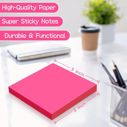Image of 18 Pads Sticky Notes 76 mm x 76 mm Sticky Notes for Writing on Easy to Write On Re-Stickable Super Sticky Notes for School, Home, Office