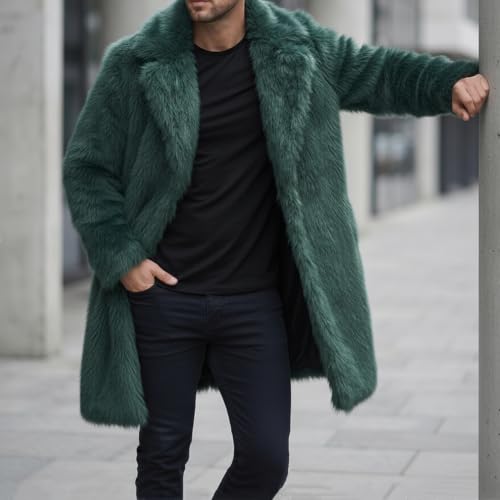 Image of Lisa Colly Mens Faux Fur Coat Jacket Winter Overcoat | Men's Faux Fur Long Jacket, Long Sleeve, Fluffy Warm, Winter Parka Coat