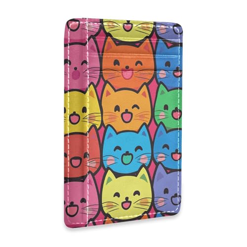 JUNZAN Slim Wallet Card Holders for Men Women Cartoon Kitten Faces Minimalist Front Pocket Wallets Small Card Case RFID Blocking