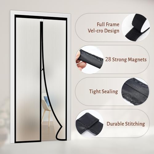 Image of TurtleGrip Magnetic AC Door Curtain - Ribbed Translucent Thermal Cover, Auto Closing Magnets (200x90cm)