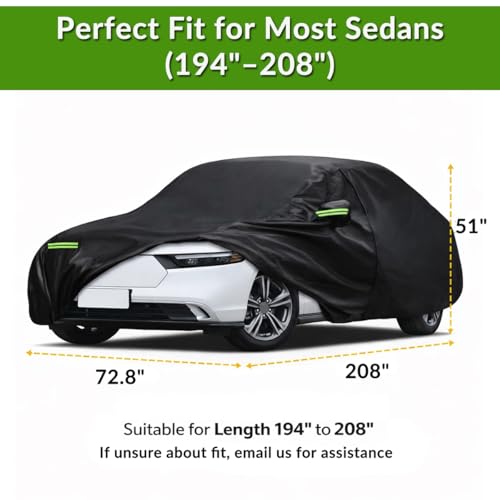 Image of Car Cover Waterproof All Weather for Automobiles, Outdoor Full Exterior Covers for Sedan Black(Suggest Car Length from 194 inch-208 inch)