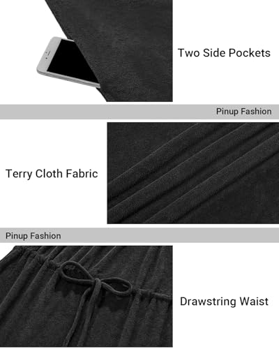 Pinup Fashion Swimsuit Cover Up Terry Cloth Strapless Dress Drawstring with Pockets3
