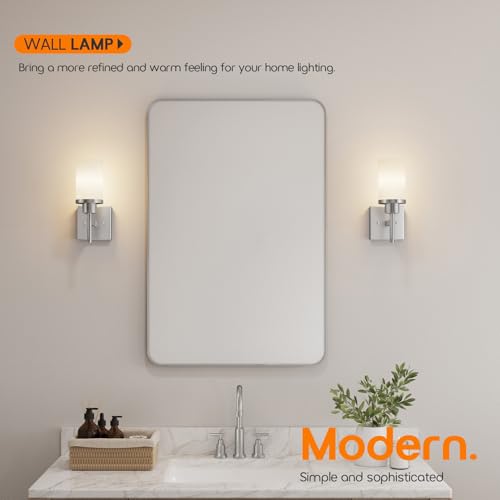 Image of Bathroom Light Fixtures Brushed Nickel Vanity Lights with White Frosted Glass Shade, Wall Lamp for Mirror Kitchen Bedroom Living Room Porch T001BR-L1