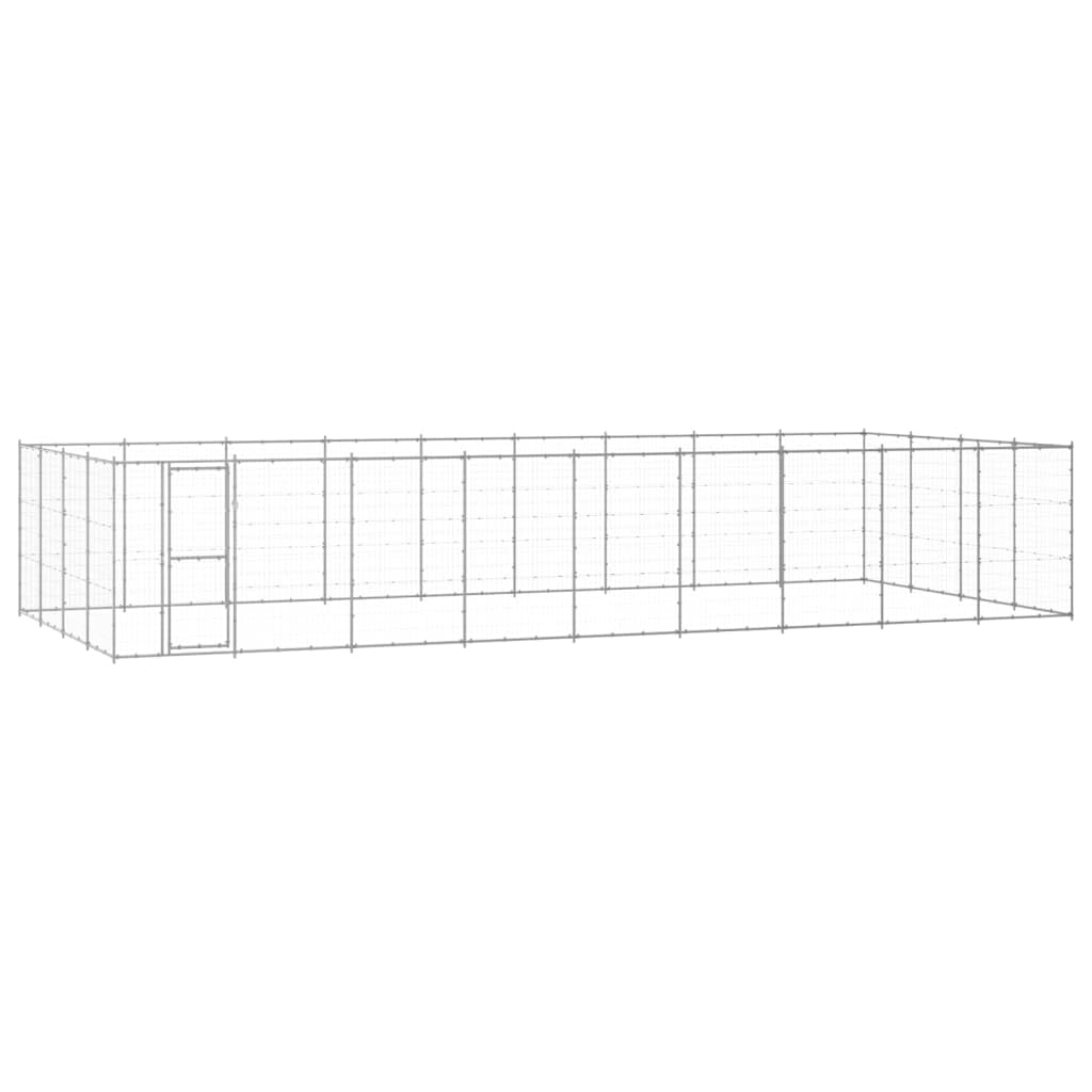 Perrera para perros de acero galvanizado, 43,56 m², resistente a la intemperie, con puerta cerrable, rejilla resistente para perros, cachorros, jardín, protección, seguridad, entrenamiento