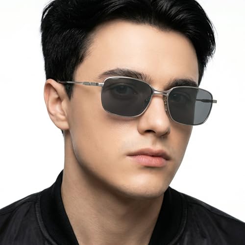 Image of Vincent Chase By Lenskart | Silver Green Solid Full Rim Rectangular | Branded and Stylish Sunglasses | 100% UV Protected | Men & Women | Large | VC S17531