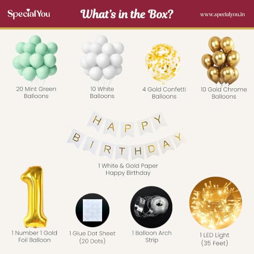 Image of SpecialYou.in 1St Birthday Decoration Kit For Girls, Boys, Kids With Multicolor Balloons For Decoration, 1 Number Foil Balloon, 1St Birthday Decoration For Baby - 49 Pcs