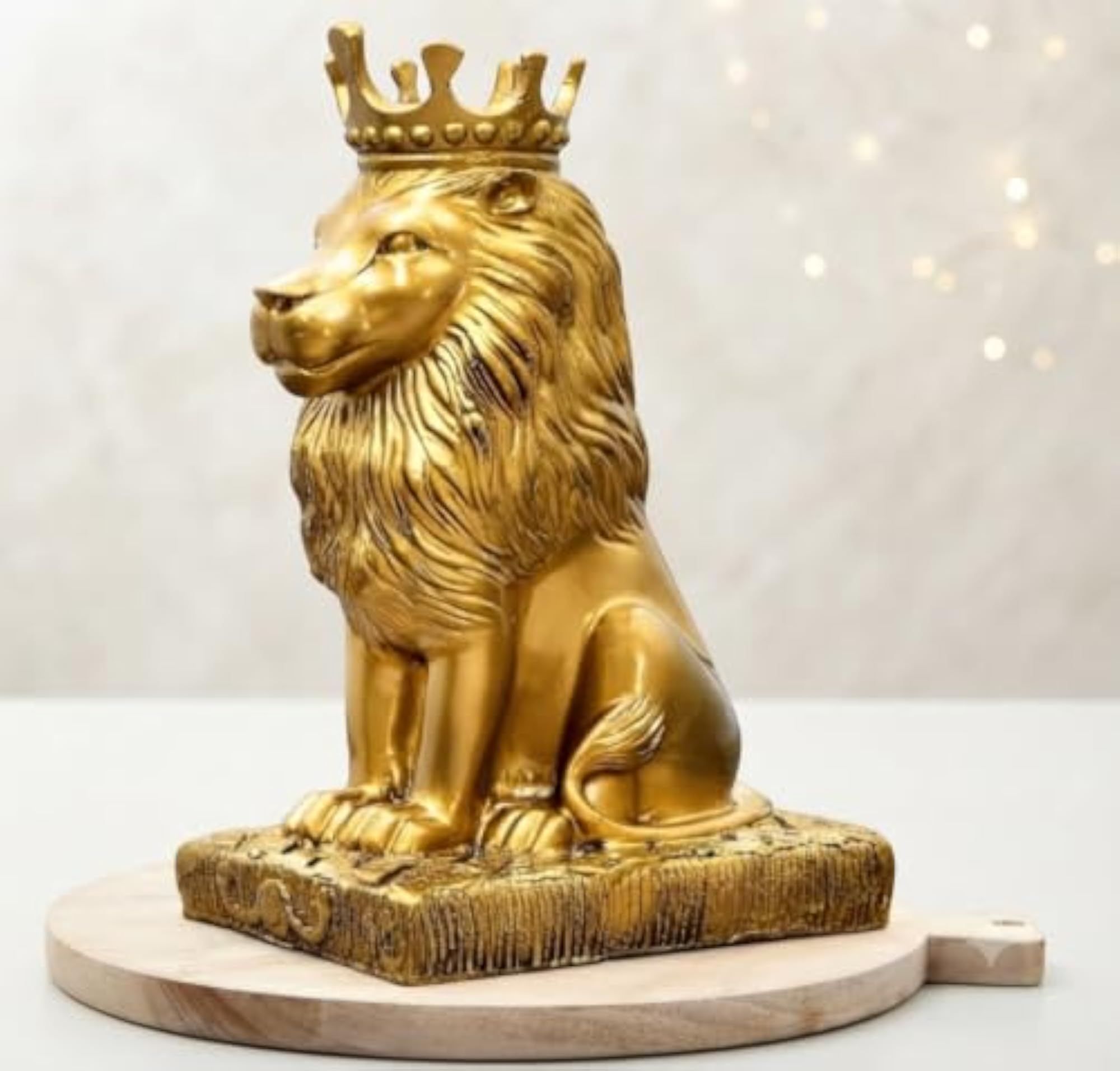 Golden Lion Statue with Crown for Home Decor