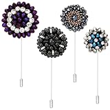 kilofly Men's Bead Lapel Pin Wedding Suit Boutonniere Stick, Value Set of 4