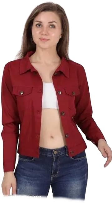 Women’s Classic Solid Maroon Denim Jacket-picture-21