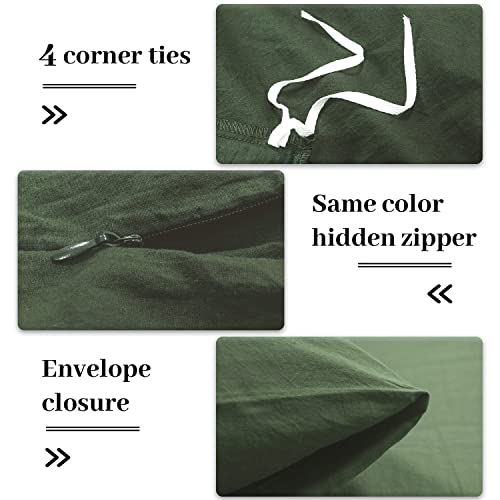 Nexhome Pro 100% Washed Cotton Duvet Cover Set King Size, Forest Green And Grey #TOP5