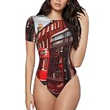 AYYQWE Red London Straßen Print Damen Einteiler Kurzarm Leicht Atmungsaktiv Jumpsuit Nachtwäsche Loungewear