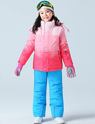 Girls Insulated Ski Jacket Pants Set Windproof Waterproof Kids Ski Suit Snowsuit for Kids(81BL,14) - Thumbnail 2