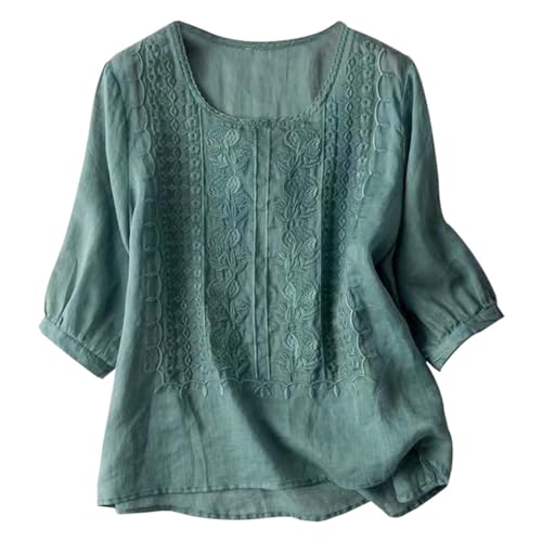 Damen bestickte Bluse Baumwolle Leinen Kurzarm Bauer Boho Mexikanische Tunika Top Casual T Shirt