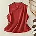 Women's Vintage Chinese Frog Button Stand Collar Sleeveless Tank Top Shirts Summer Casual Cotton Linen Beach Blouse Red