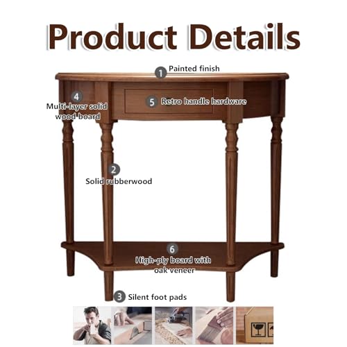 Mesa consola para pasillo con cajones y estante de madera maciza 3