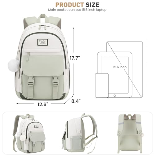 Image of WINDARS School Backpack for Teen Girls, Cute College Backpacks for Women Students Aesthetic Bookbag Large 15.6 Inch Laptop Bag Middle School Travel Back Pack (Beige-Green-Dark Olive Green)