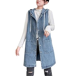 Women’s Casual Hooded Button Up Mid Long Sleeveless Denim Jean Vest Jacket www.denim.fit 2