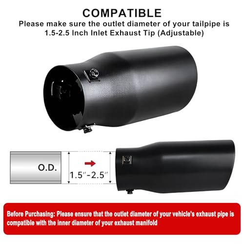Image of MuHize 1.5-2.5 Inch Clamp-On Adjustable Exhaust Tip, 4 inch Outlet x 9 inch Length