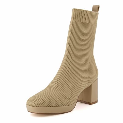 CUSHIONAIRE Women's Bancroft Stretch platform heel boot +Memory Foam, Wide Widths Available