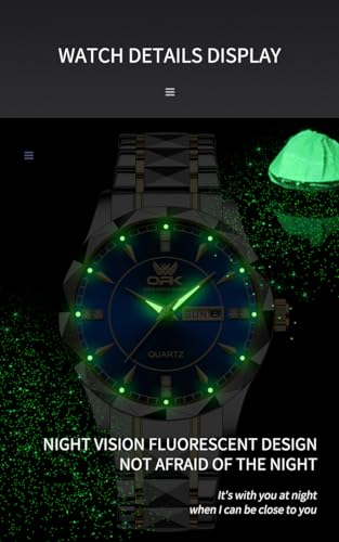Image of OPK Watches for Men Diamond Roman Analog Mens Watches Waterproof Large Stainless Steel Men Wrist Watch Business Father Gift Watch Blue