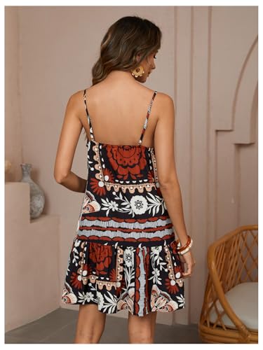 Image of RoseSeek Women's Floral Boho Flowy Mini Cami Dress Ruffle Hem Spaghetti Strap Vacation Tank Dresses