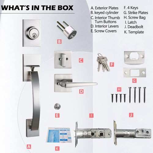 Image of NEWBANG Front Door Entry Handle and Deadbolt Lock Set - Satin Nickel Finish,MDHST2017SN-BR