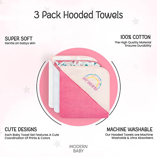 Modern Baby 3 Pack Hooded Baby Bath Towel Set For Newborns Infants & Toddlers, Boys & Girls Baby Hooded Towels #TOP3