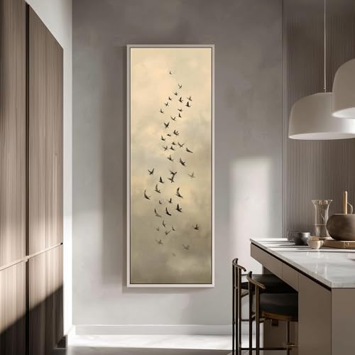 Décoration murale sépia oiseaux vol vertical toile 40x120cm - 2