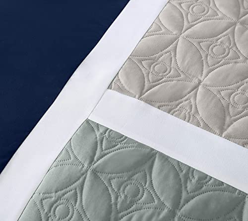 Chezmoi Collection Upland 7-Piece Quilted Patchwork Comforter Set, Navy/Blue/Gray, California King #TOP3