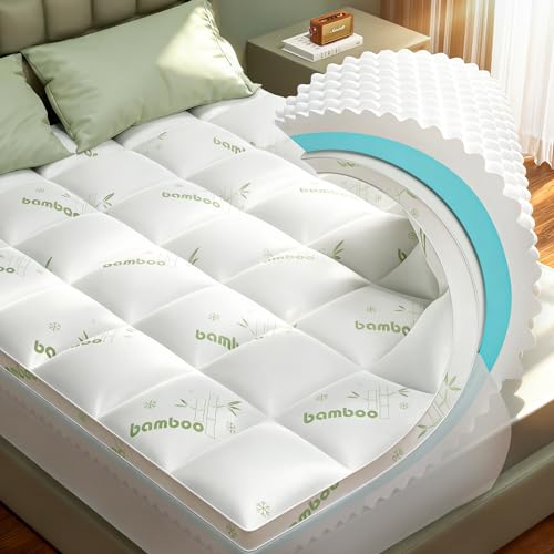 Image of Twin Mattress Topper, 3 in 1 Memory Foam Mattress Topper for Back Pain, 2 inch Fluffy Cooling Mattress Toppers Twin Breathable Viscose Made from Bamboo and 2.5 inch Dual Firmness Gel Memory Foam.