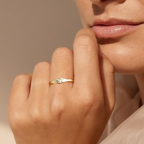 Gold Initial Rings for Women Men - Dainty 14K Gold Plated Signet Rings, Open Adjustable Letter & Heart Ring Gold Jewelry, Birthday Gifts for Women4