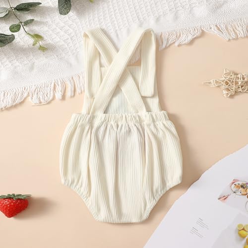 Newborn Baby Girl Summer Clothes Strawberry Embroidery Romper Sleeveless Corduroy Overalls Bodysuit Jumpsuit Outfit3