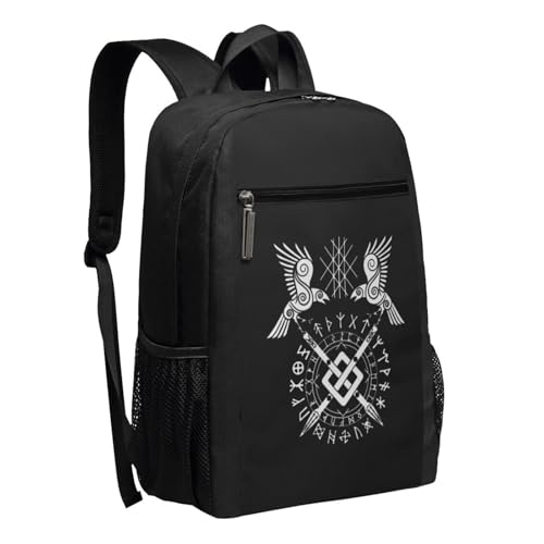 Twin Ravens Of Odin Norse Pagan Symbol Travel Laptop Backpack, Business Anti Theft Slim Sturdy Laptops Backpacks, College Computer Bag Gift for Men & Women Fits 17 Inch Notebook,Black2