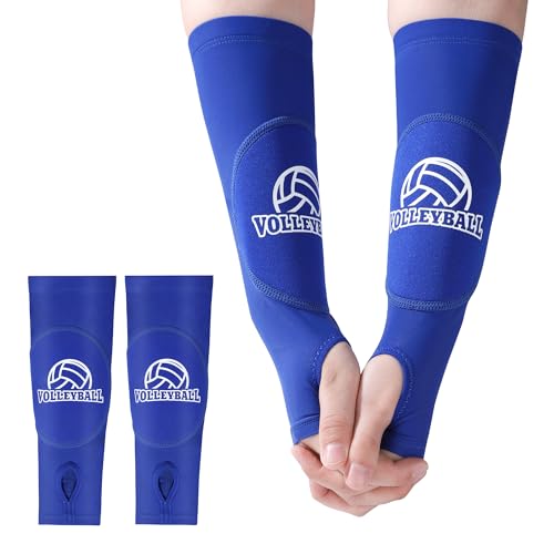 Ajoysoul Arm Sleeves for Volleyball, Fit for Women and Men, Forearm Sleeves with Pads and Thumb Holes, Passing Hitting Training Protection - Blue One Size Fits All