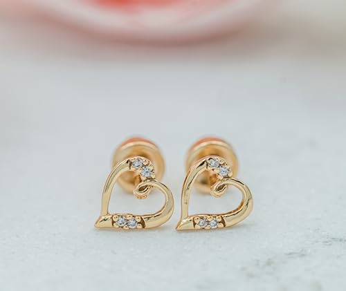 Cherished Moments Girl's 14K Gold-Plated Heart Earring with CZs and Screw Back Hypoallergenic Studs for Babies, Toddlers, and Kids3