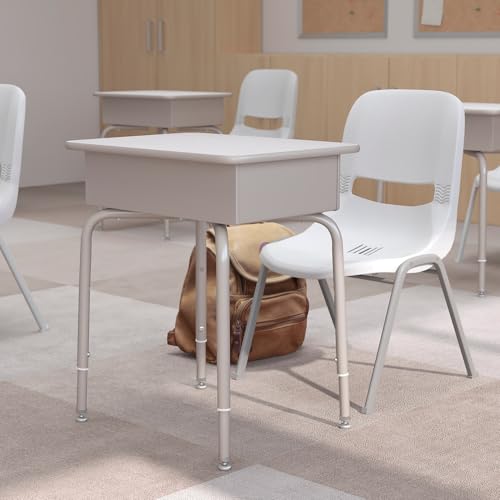 Image of Flash Furniture Billie Student Desk - Gray Granite Open Front School Desk - Silver Metal Frame - 24 inchW x 18 inchD Adjustable Height, Durable for School or Remote Learning