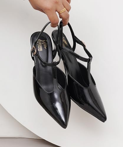 Image of JM LOOKS Minimalist T-Strap Kitten Heels with Sleek Pointed Toe and Adjustable Ankle Fastening Strap
