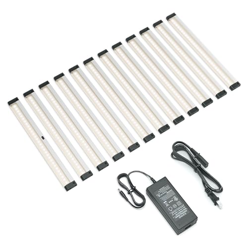 EShine Hand Wave Activated Under Cabinet LED Lighting Kit, Dimmable, 12-Pack 12 in - Touchless Dimming Control, Black Under Counter Lights for Kitchen, Garage, Office, Desk - Warm White (3000K)