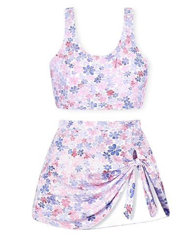 Image of Girls Two Piece Tankini Swimsuit with Skirt Summer Bathing Suit with Chest Pad Swimwear 7-16 Years