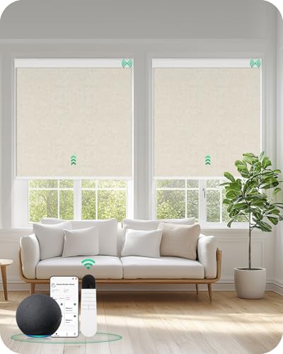 Allesin Motorized Blinds with Remote 22x72 Sand-Linen | Smart Blackout