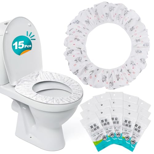 RAINFLOW Portable Toilet Mat - Disposable Toilet Seat Cover Waterproof Non-Woven Fabric Printed Individually Wrapped for travel,Hotel,Hospital and Public Toilet(15Pcs)