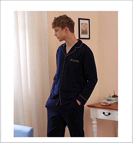 CHENGL Conjunto de Pijama para Hombre Top de Manga Larga y Pantalones Algodón Puede Usar un Traje de Servicio a Domicilio,Azul,M